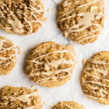 overhead close up image of glazed apple crisp cookies