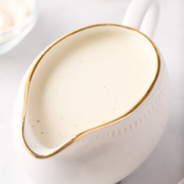 bechamel sauce in white gravy boat