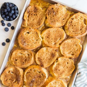 overnight caramel french toast on pan