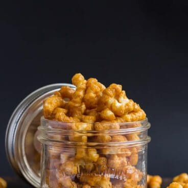 caramel puff corn in glass jar