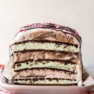 ice cream sandwich cake cut to reveal the inside