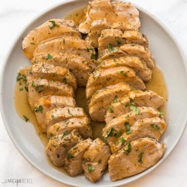 square image of instant pot pork tenderloin with glaze